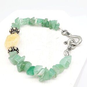 Artisan Aventurine & Yellow Tourmaline Gemstone Bracelet 6" Small Wrist Handmade